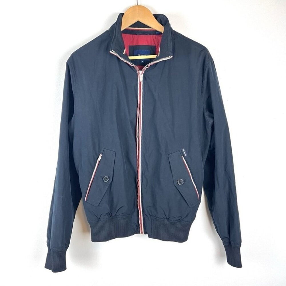 VTG Faconnable Jacket Mens‎ S Black Golf Bomber Windbreaker Loop Collar Lined
